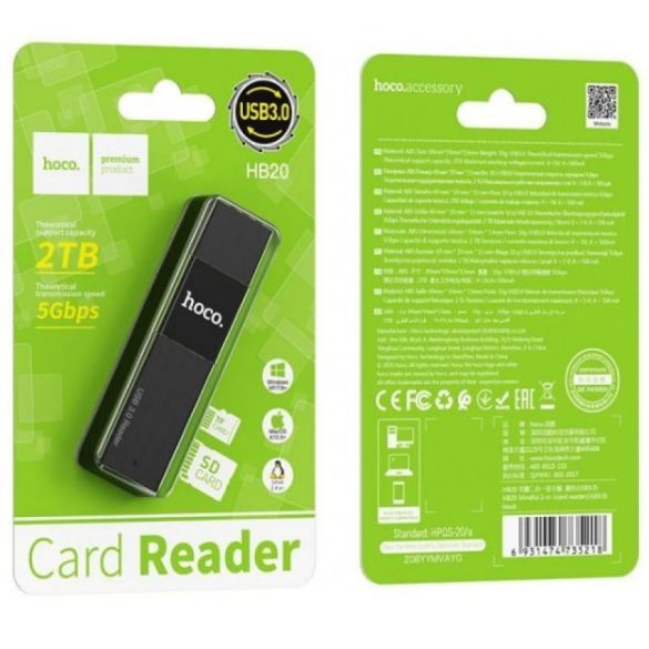 Hoco HB20 USB 3.0/Micro SD + SD kártyaolvasó, fekete