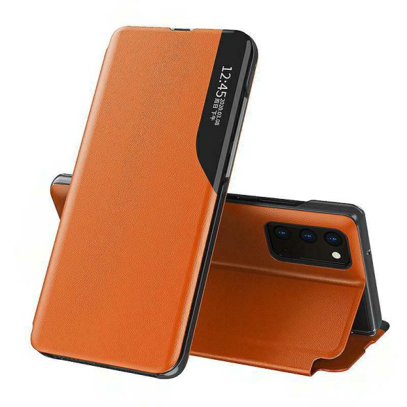 Eco Leather View Case Samsung Galaxy A22 5G oldalra nyíló tok, narancssárga