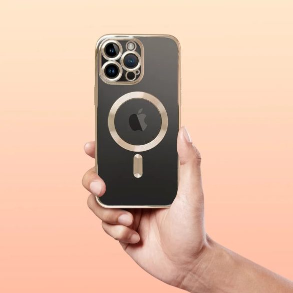 Electro Mag iPhone 13 Magsafe kompatibilis kameravédős hátlap, tok, arany-átlátszó