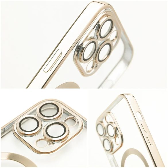 Electro Mag iPhone 13 Magsafe kompatibilis kameravédős hátlap, tok, arany-átlátszó