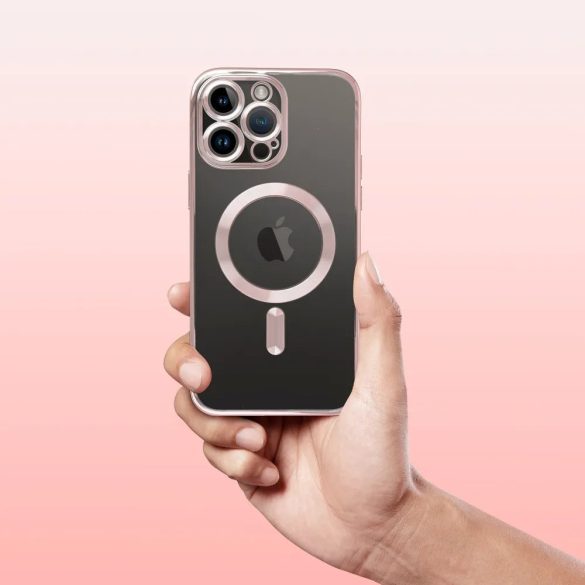 Electro Mag iPhone 13 Magsafe kompatibilis kameravédős hátlap, tok, rozé arany-átlátszó