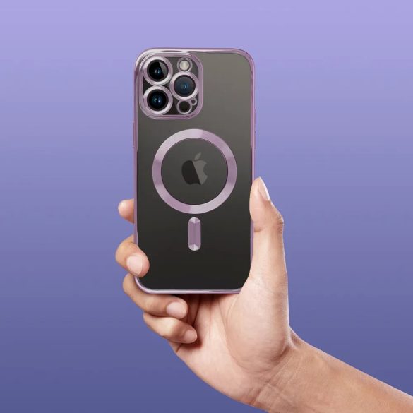Electro Mag iPhone 13 Magsafe kompatibilis kameravédős hátlap, tok, lila-átlátszó