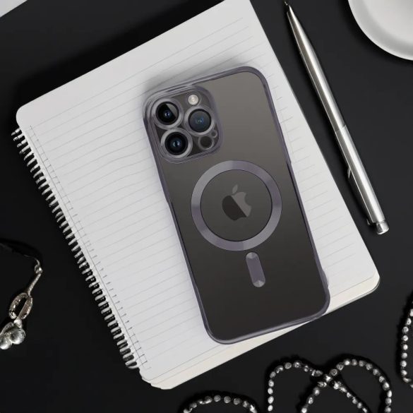Electro Mag iPhone 14 Magsafe kompatibilis kameravédős hátlap, tok, fekete-átlátszó
