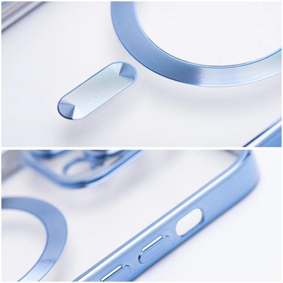 Electro Mag iPhone 14 Pro Max Magsafe kompatibilis kameravédős hátlap, tok, kék-átlátszó