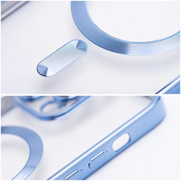 Electro Mag iPhone 14 Pro Max Magsafe kompatibilis kameravédős hátlap, tok, kék-átlátszó