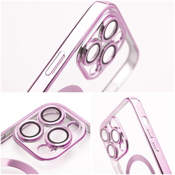 Electro Mag iPhone 14 Plus Magsafe kompatibilis kameravédős hátlap, tok, rozé arany-átlátszó