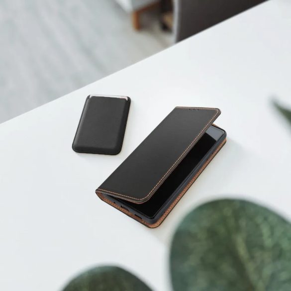 Genuine Leather Smart Pro iPhone 11 eredeti bőr oldalra nyíló tok, fekete