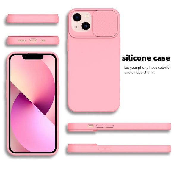 Slide Case iPhone 15 Pro szilikon hátlap, tok, világos rózsaszín