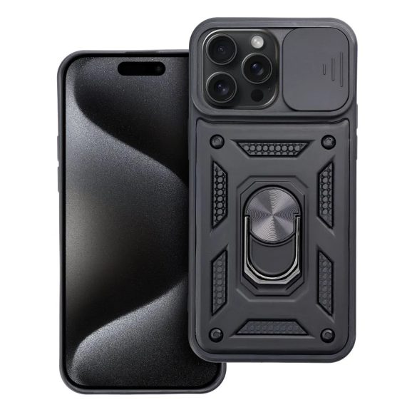 Slide Camera Armor Case iPhone 15 Pro Max ütésálló hátlap, tok, fekete