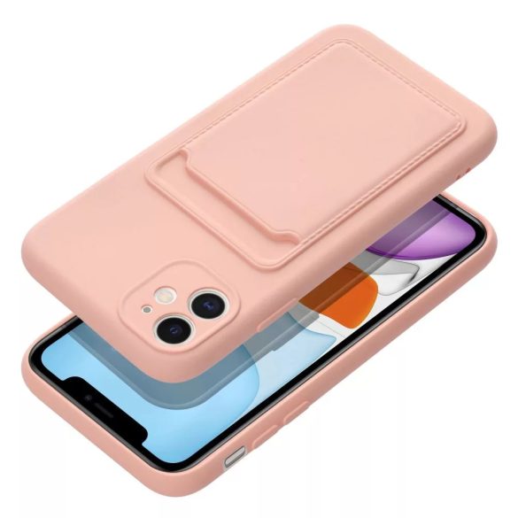 Card Case Silicone iPhone 11 hátlap, tok, rózsaszín