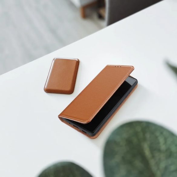 Genuine Leather Smart Pro Samsung Galaxy A35 eredeti bőr oldalra nyíló tok, barna