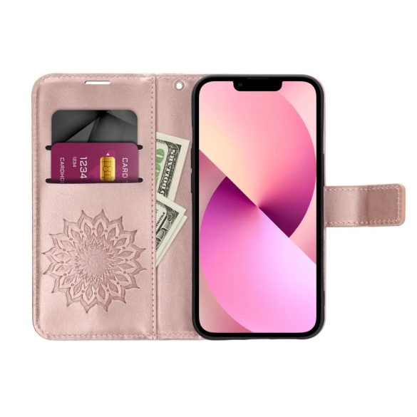 Mezzo Mandala iPhone 11 oldalra nyíló tok, rozé arany