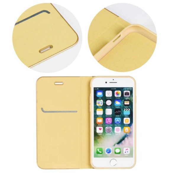 LUNA Book Gold iPhone 13 oldalra nyíló tok, arany