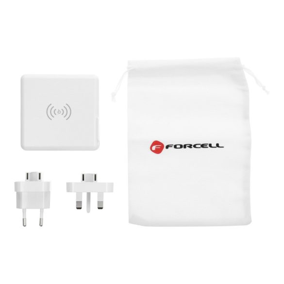 Forcell 4in1 Travel Set multifunkciós hordozható külső akkumlátor és vezeték nélküli töltő USB/USB-C, 8000mAh, fehér