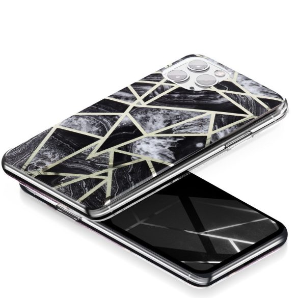 Marble Cosmo 07 iPhone 12 Mini márvány mintás, hátlap, tok, fekete
