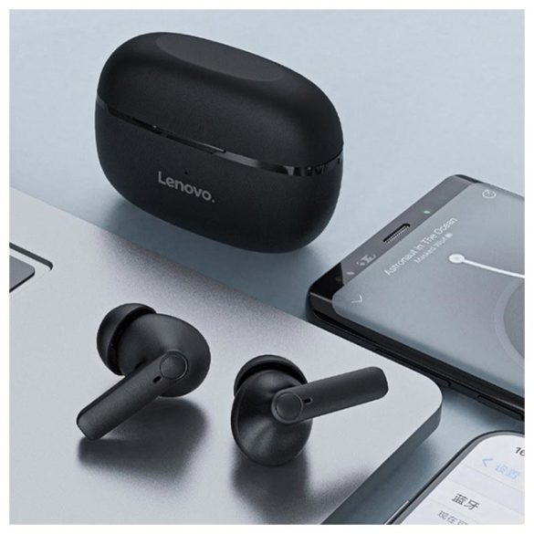 Lenovo HT05 Bluetooth headset akkumulátoros töltő tokkal, fekete