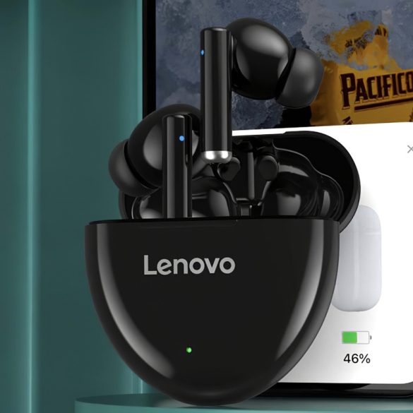 Lenovo HT06 Bluetooth headset akkumulátoros töltő tokkal, fekete