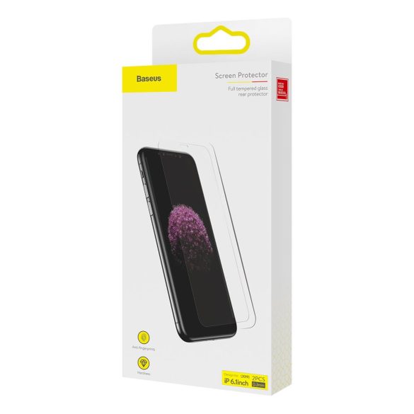 Baseus 2db 2D Tempered Glass iPhone 11/Xr 0.3mm nem teljes kijelzős edzett üvegfólia (tempered glass), felrakókerettel, 9H keménységű, átlátszó