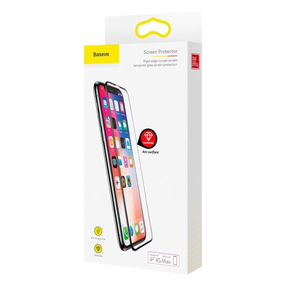 Baseus Rigid-edge 3D Tempered Glass iPhone 11 Pro Max/Xs Max 0.3mm teljes kijelzős edzett üvegfólia, 9H keménységű, fekete