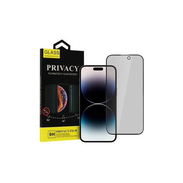 iPhone 15 Plus Privacy Glass betekintés védett 5D Full Glue teljes kijelzős edzett üvegfólia (tempered glass) 9H keménységű, fekete