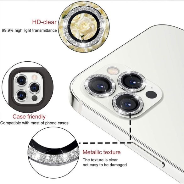 iPhone 15/15 Plus Hard Diamond 2db kameravédő üvegfólia (tempered glass), fekete
