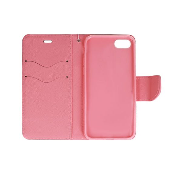 Smart Fancy iPhone 11 oldalra nyíló tok, fekete-rózsaszín