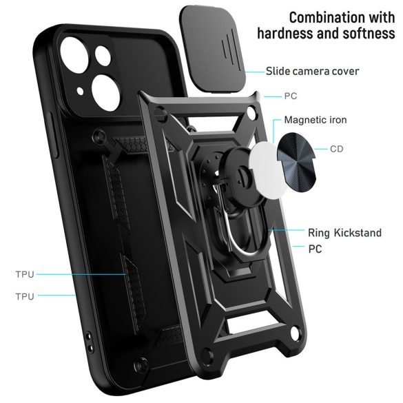 Slide Camera Armor Case iPhone 14 Pro ütésálló hátlap, tok, fekete