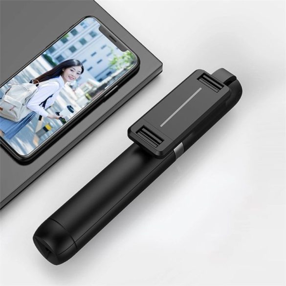 Mini Tripod P50 Bluetooth selfie stick, szelfi bot, háromlábú kitámasztó funkcióval, távirányítóval, fekete