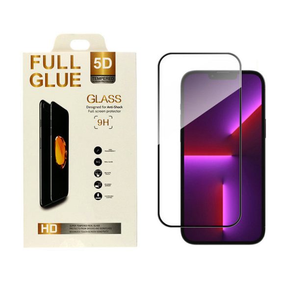 iPhone 14 Pro 5D Full Glue teljes kijelzős edzett üvegfólia (tempered glass) 9H keménységű, fekete