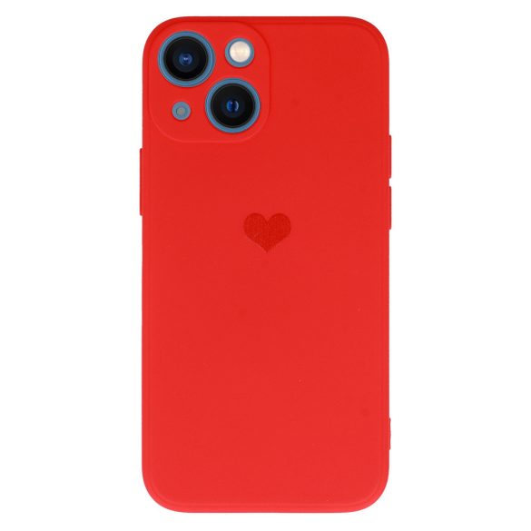 Vennus Silicone Heart Case iPhone 14 hátlap, tok, piros