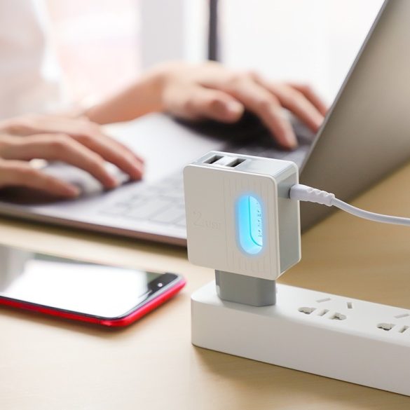 Borofone BA34 2xUSB hálózati töltő adapter és USB/Lightning kábel, gyorstöltő, 2.4A, fehér