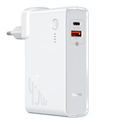   Baseus PPNLD-C02 GAN 2in1 multifunkciós hordozható külső akkumlátor és QC 3.0 PD 3.0 vezeték nélküli töltő USB/USB-C, 10000mAh, fehér