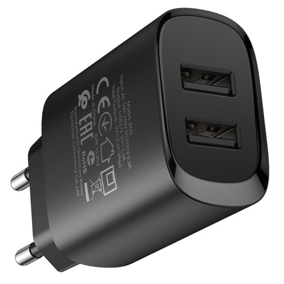 Borofone BN2 Hálózati töltő adapter 2xUSB 2.1A, fekete