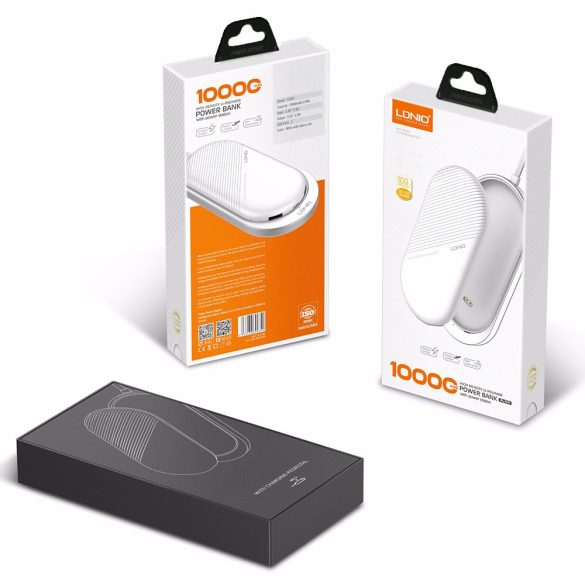 Ldnio PL1011 Power Bank hordozható külső akkumulátor, 2xUSB, USB/ Micro USB + USB/Lightning 10000mAh, fehér