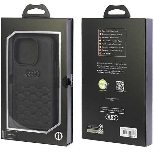 Audi GT Synthetic Leather iPhone 15 Pro (AU-TPUPCIP15P-GT/D2-BK) hátlap, tok, fekete