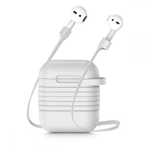 Baseus Apple AirPods Case & Strap szilikon tok és nyakpánt, fehér