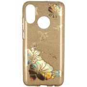   Glitter Case Gold Flower Samsung Galaxy A7 (2018) hátlap, tok, arany