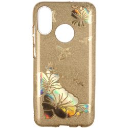   Glitter Case Gold Flower Samsung Galaxy A7 (2018) hátlap, tok, arany