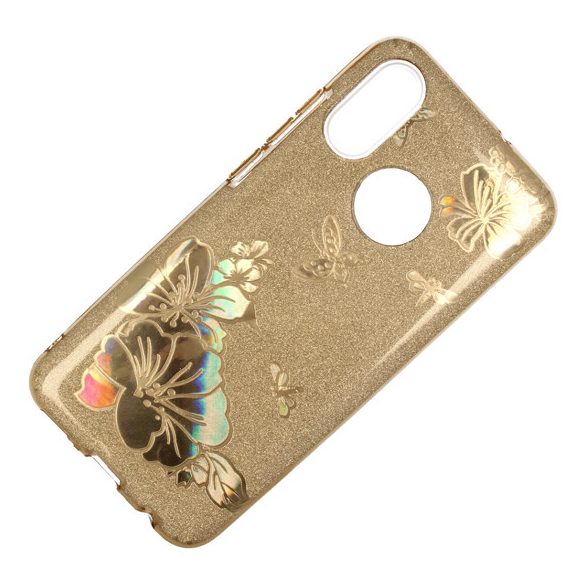 Glitter Case Gold Flower Samsung Galaxy A7 (2018) hátlap, tok, arany