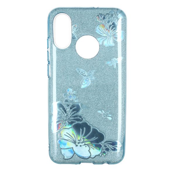 Glitter Case Blue Flower Samsung Galaxy A7 (2018) hátlap, tok, kék