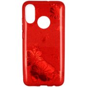   Glitter Case Red Flower Samsung Galaxy A7 (2018) hátlap, tok, piros