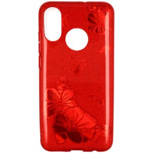 Glitter Case Red Flower Samsung Galaxy A50 hátlap, tok, piros