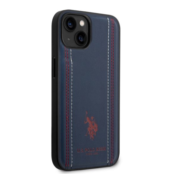 U.S. Polo iPhone 14 Leather Stitched Lines hátlap, tok, sötétkék