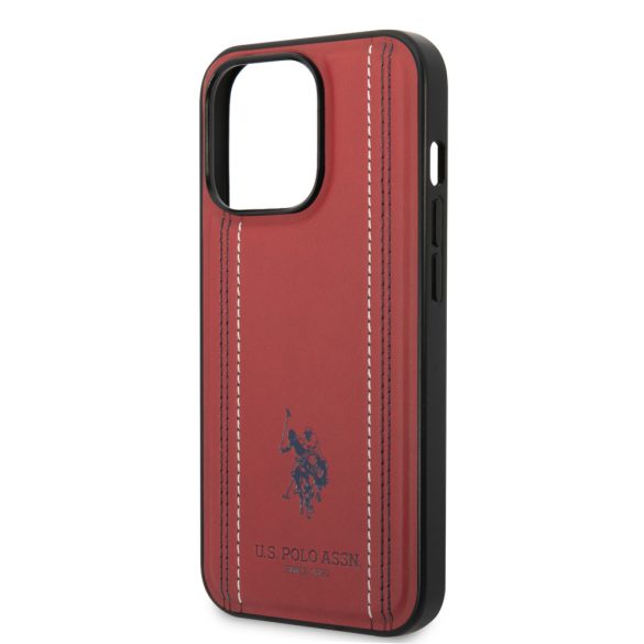 U.S. Polo iPhone 14 Pro Max Leather Stitched Lines hátlap, tok, piros