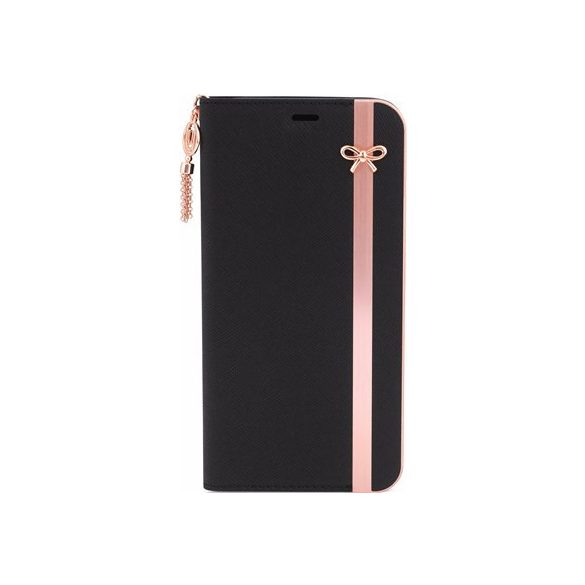 Uunique iPhone X/XS Bow Folio Hard Shell oldalra nyíló tok, fekete-rózsaszín