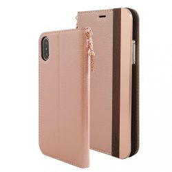   Uunique iPhone X/XS rózsaszín Shimmer Folio Hard Shell oldalra nyíló tok, rózsaszín-fekete