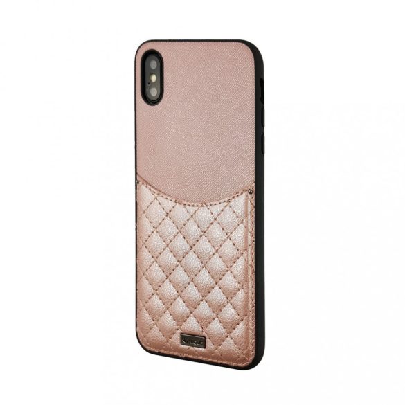 Uunique iPhone Xs Max Quilted Shimmer Pocket Hard Shell hátlap, tok kártyatartóval, bársonyarany