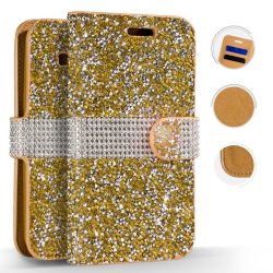   Zizo Full Diamond Samsung Galaxy S8 Plus oldalra nyíló tok, kártyatartóval, arany