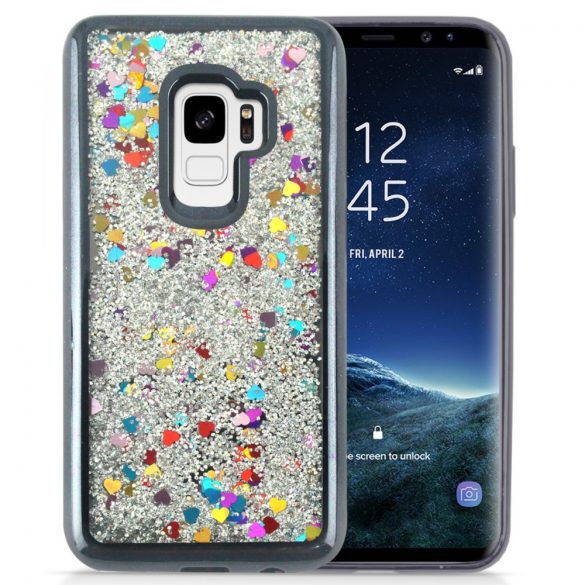 Zizo Liquid Glitter Star Case Samsung Galaxy S9, szív mintás, fekete