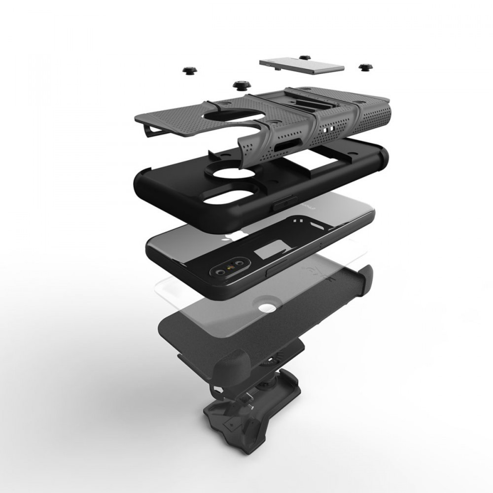 Zizo Bolt Cover iPhone Xs Max ütésálló hátlap, tok és full edge to edge edzett üvegfólia, metálszürke-fekete